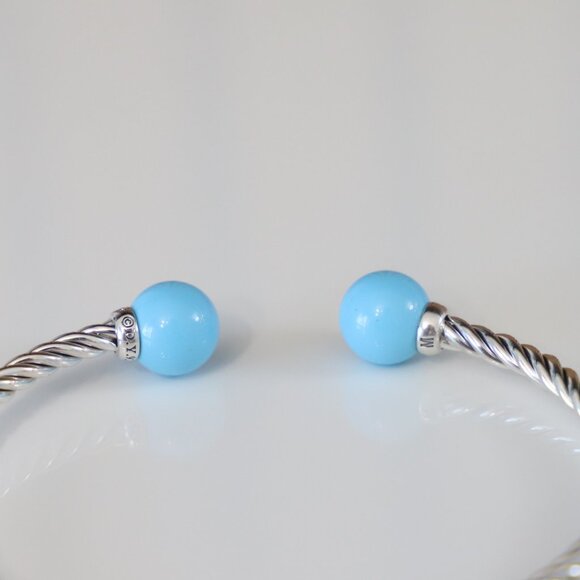 David Yurman Sterling Silver 3.5mm Solari Bracelet Turquoise with Diamonds - Picture 7 of 7